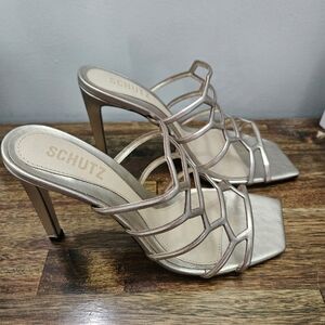 Leather heel sandals Schutz light gold/neutral/ beige 7.5